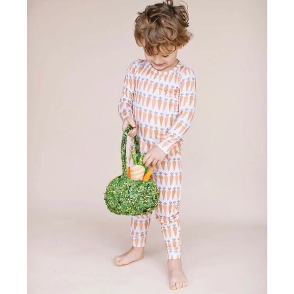 Little Pajama Co. Kid's Neutral Carrot Two-Piece Long Set Size 9-12M - Picture 1 of 6